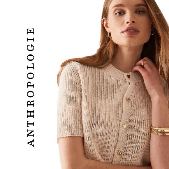Anthropologie Maeve Short-Sleeve Button-Front Cardigan Sweater - Picture 1 of 11